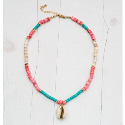 Trendy colored stone beaded necklace natural shell pendant bohemian exquisite neck jewelry gifts for girls rainbow accessories