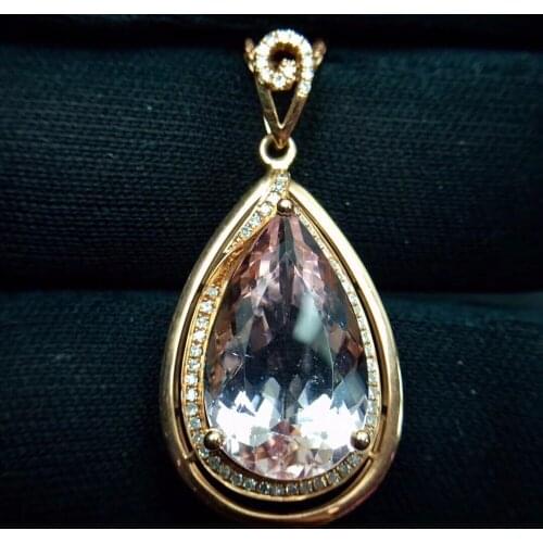 Fine Jewelry Real Pure 18 K Rose Gold Jewelry AU750 100% Natural Morganite Gemstone 8.8ct Pendants for Women Fine Necklace