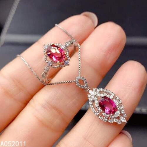 KJJEAXCMY fine jewelry natural garnet 925 sterling silver trendy girl gemstone pendant necklace chain ring suit support test