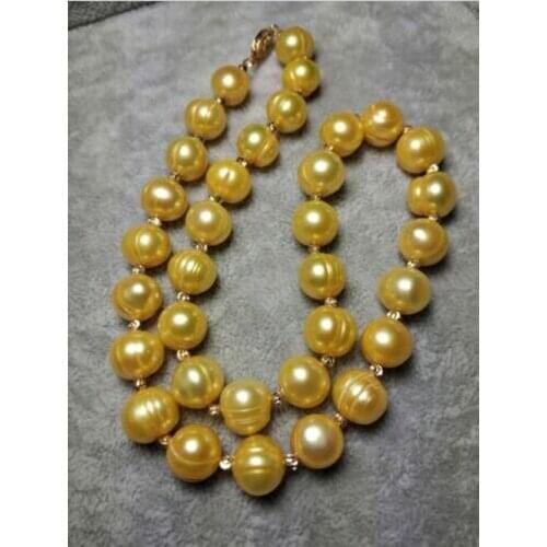 18" Baroque AAA 12-13mm Golden South Sea Natural Pearl Necklace 14k Gold Clasp