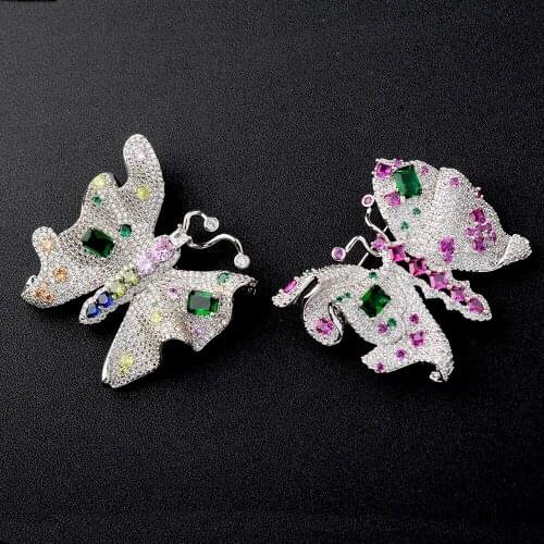 Womens 40x48mm Mixed Color golden plated Cz micro butterfly brooch