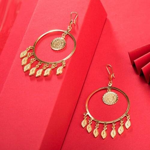 Dubai Gold Color Earrings 24K For Women Wedding Jewelry Womens Earrings For Girls Bridal Wife Gifts African Dubai French