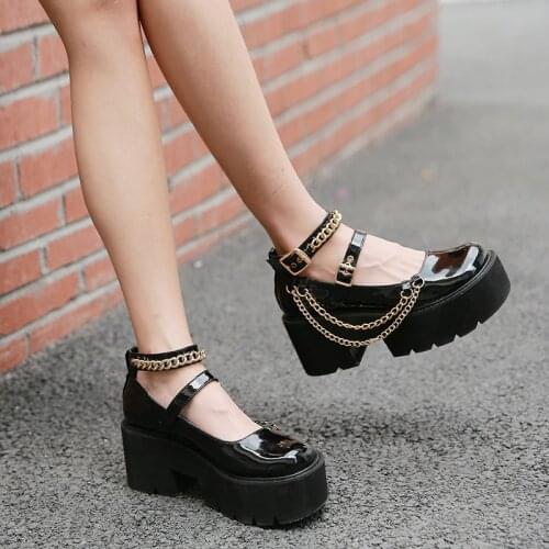 Womens Pump Gothic Shoes Ankle Strap High Chunky Heels Platform Punk Creepers Shoes Female Fashion Demonia shoes Platform heels