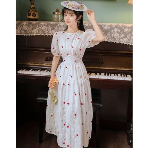 New 2020 Fashion Elegant Runway Summer Dress Women French vintage hollowed-out Embroidered Dress