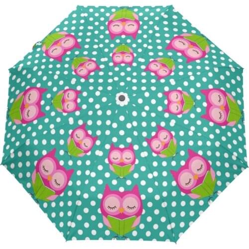 Cute Owl Read the Book Automatic Folding Umbrella Woman Anti UV Black Coating Parasols Cartoon Umbrellas Paraguas Rain Ladies