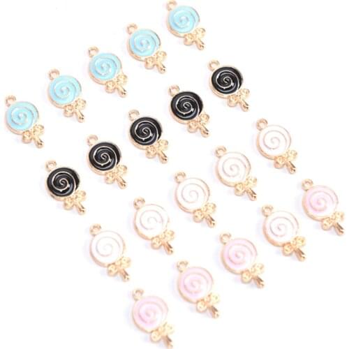 10Pcs Enamel Lollipop Candy Charms Alloy Metal Pendants Lovely Lollipop Charms DIY Jewelry Making Findings 4 Colors Wholesale