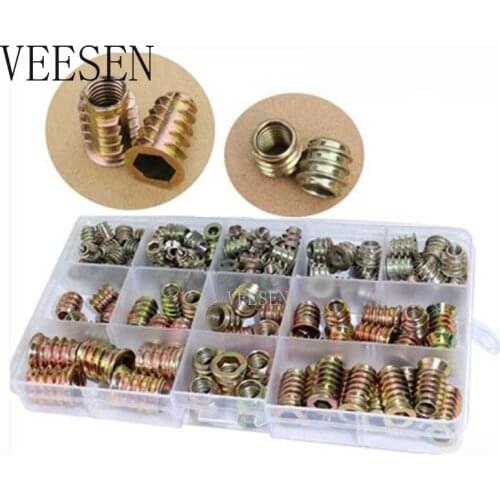 125pcs Zinc Alloy Furniture Wood Hex Socket Drive Threaded Insert Nut Assortment Kits M4 M5 M6 M8 M10