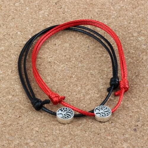 20Pcs Tree OF Life Alloy Beads Adjustable Kabbalah Korea Waxed Cotton Cord Bracelets "Red & Black" B-73
