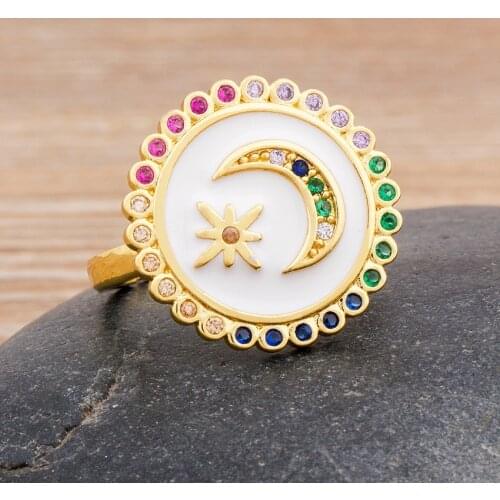 2020 New Design Classic Red/Black/White Colors Round Moon Rings For Women Charm Fingers Ring Copper CZ Factory Jewelry Wholesale