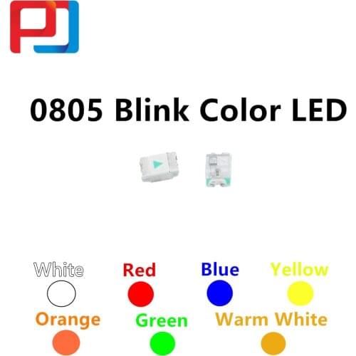 60pcs Flashing Blink LED PULAR 0805 SMD Blinking Flash Diodes SMD 0805 Mixed each 10pcs Red Jade-Green Blue White Yellow Orange