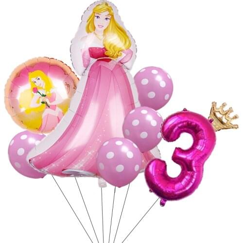 8pcs/set Aurora Disney Princess Balloons Birthday Party Decorations Baby Shower Childrens Day Kids Favors Toys Foil Balloon