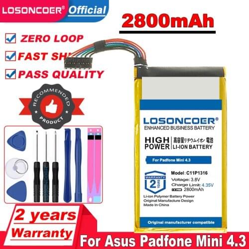 LOSONCOER Top Brand 100% New 2800mAh C11P1316 Battery for Asus Padfone Mini 4.3 4.3 Station A11 Station PF400CG T00C