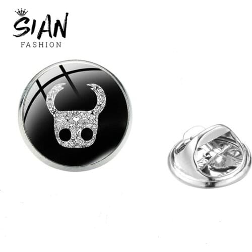 SIAN Simple Hollow Knight Figure Print Brooch Game Theme Cartoon Images Cute Stainless Steel Brooches Gamer Clothes Crystal Pins
