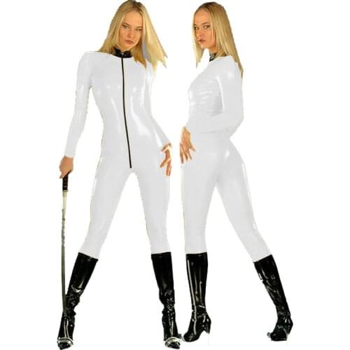 Shiny PVC Leather Jumpsuits Wet look Bodysuit Women Zentai Front Zipper Jumpsuit Nightclub Dancer Wear Sexy Catsuit Cosplay