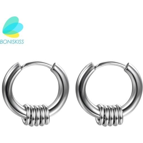 Boniskiss 13/15/17mm Cheapest Silver Color Men & Women Stainless Steel Hip Hop Helix Ear Circle Piercing Jewelry Hoop Earrings