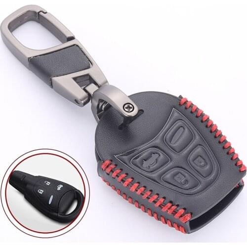 For SAAB 9-3 93 95 2003-2009 Car Key Case Keyless Remote Fob 4 Button Protector Shell Keychain Black Leather Styling Accessories