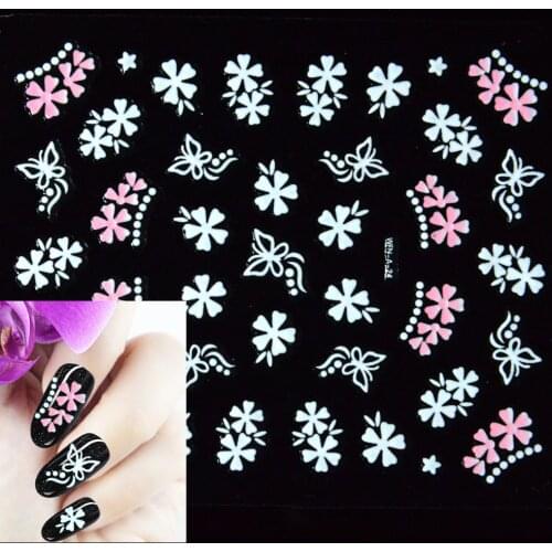 Floral Pink White Flowers Sticky Stickers Rhinestone Sticker Sticky Nail Stickers Decals 3d Nail Art Sticker Flower Nail Nails