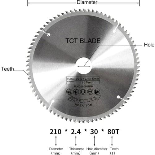 210mm 80 Teeth Carbide Alloy Steel Circular Saw Blade Disc For Wood and Aluminum Metal Woodworking Rotary Tools