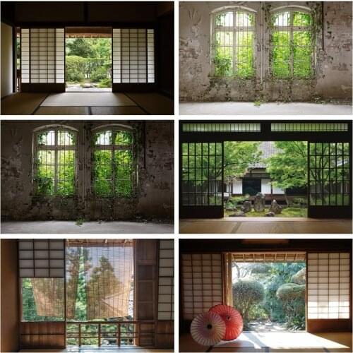 Laeacco Old House Window Scenery Green Trees Vine Vintage Grunge Baby Portrait Photography Backdrops Photo Backgrounds Photocall