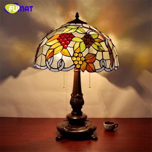 FUMAT American Vintage Creative Stained Glass Table Lamp For Living Room European Artistic Tiffany LED Grape Shade Table Lamps