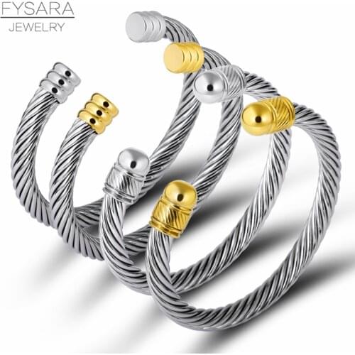 FYSARA Luxury Brand Multi Twisted Cable Wire Bangle For Women Fashion Gold Cuff Men Bracelet Vintage Simple Designer Pulseiras