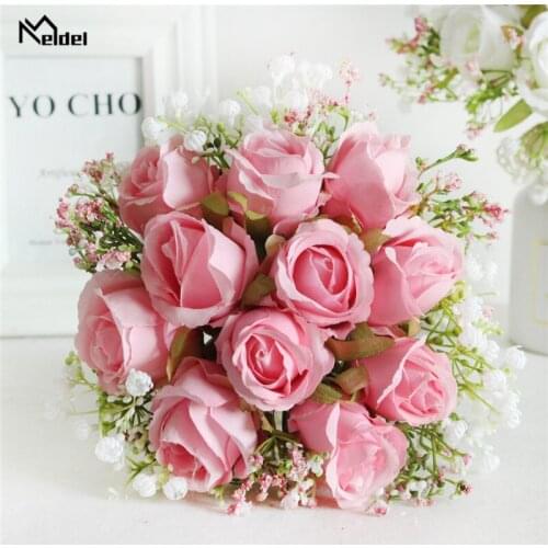 Artificial Flowers Rose Wedding Bridal Bouquet Silk Flores Wedding Bouquet for Bridesmaids Sister Marriage Hand Holder Accessory