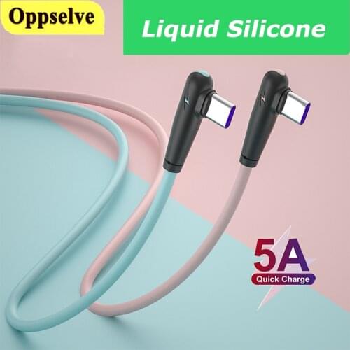 5A Liquid Silicone 90 Degree Type C Cable for Huawei P40 Mate 40 Samsung S10 Fast Charging Soft USB C Wire With LED Indicator