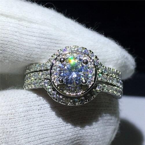 Vintage Jewelry Stone 5A Zircon stone 10KT White Gold Filled 3-in-1 Engagement Wedding Ring Set Sz 5-11 Gift