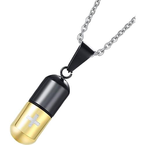 Cremation Jewelry Capsule Cross Pill Case Urn Pendant Ash Keepsake Necklace