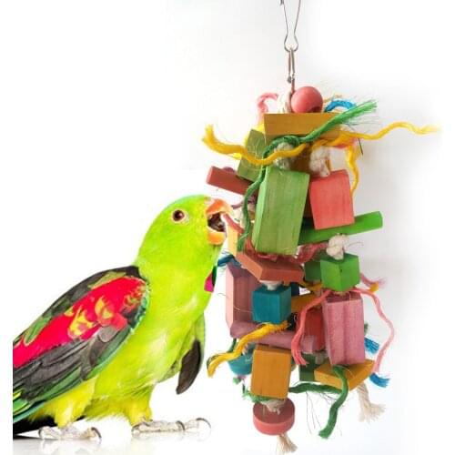 LHXMAS PET TOYS Parrot bite toy Toy bird Colored wooden block nibbling string Big string