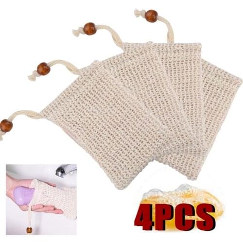 Mayitr 4pcs Soap Mesh Soap Foaming Net Natural Ramie Shower Exfoliator Sponge Pouch Comfortable Mesh Soap Bag Foaming Net