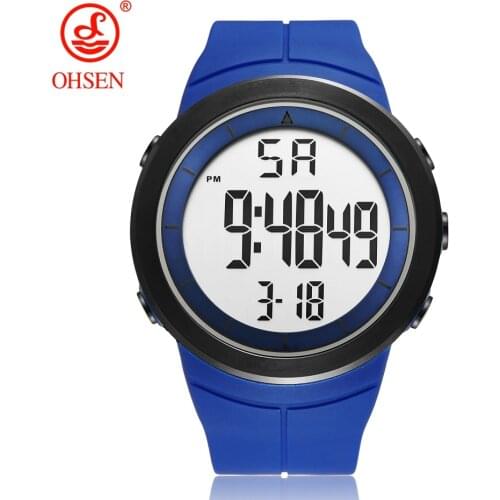 OHSEN Fashion LCD Digital Men Wristwatch Stopwatch 50M Waterproof Blue Sports Watch Military Hand male Clocks relogio masculino