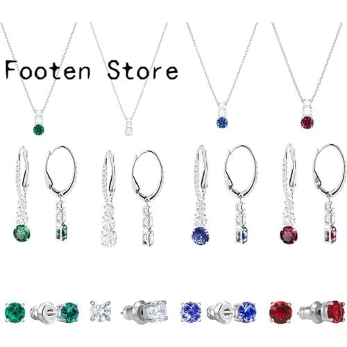 SWA Fashion Jewelry Glamour Lady Exquisite Crystal Luxury Simple Gem Earring Necklace Jewelry Set Party Jewelry Girl Gift