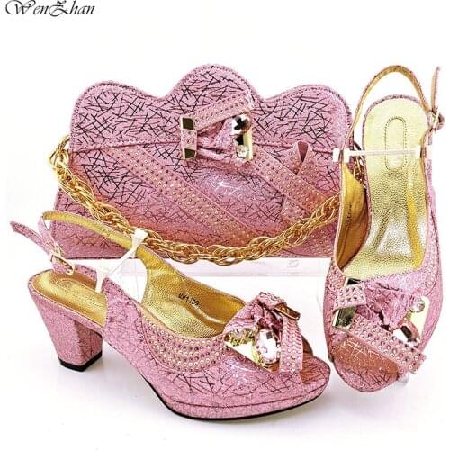 Young Pink Women Summer Shoes And Bag To Match Hot Selling Italian Shoes With Matching Clutch Bag For Wedding 38-43 B212-1