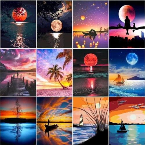 RUOPOTY Frame Painting By Numbers Beach Dusk Landscape Picture By Numbers Kits Modern Home Wall Art Decors 60x75cm Diy Gift