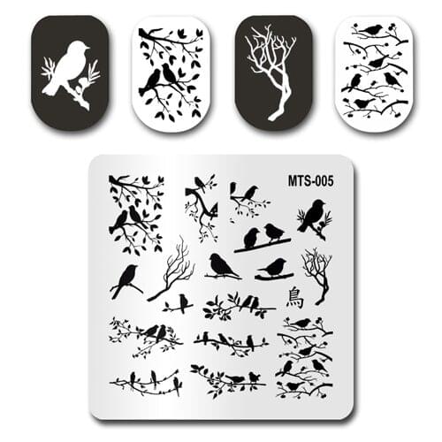 Hot Newest Nail Stamp MTS005 Birds Branch Nail Stamping Plates Manicure Set For Nail Art Stamp