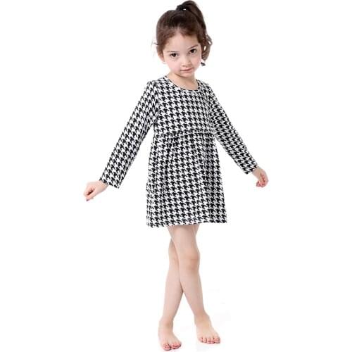 New Girls Long Sleeve Houndstooth Girls Dress Boutique Clothing Fall Winter Dress Kids Clothes Princess Dress Wholesale