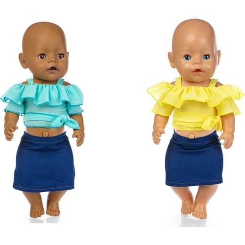 New Top + Jean Skirt Doll Clothes Fit For 43cm baby Doll clothes reborn Doll Accessories