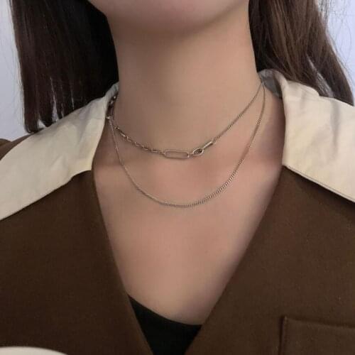 Retro Buckle Double Layer Clavicle Chain Necklace For Women Couple Trend Fine Jewelry Party Gifts SAN317