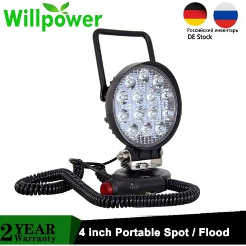 42W 4" Portable LED Work Light Magnetic Base Auto Car 3M Plug&Play Offroad 4WD SUV UTV 4x4 Truck Pickup Spot Flood Driving Lamp