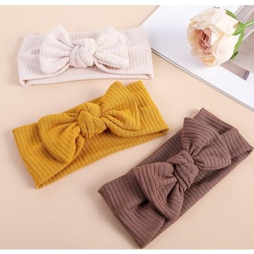 Autumn Baby Headband For Girls Hair Bows Striped Solid Color Head Wrap Soft Elastic Cotton Children Turban Lovely Kids Hairbands