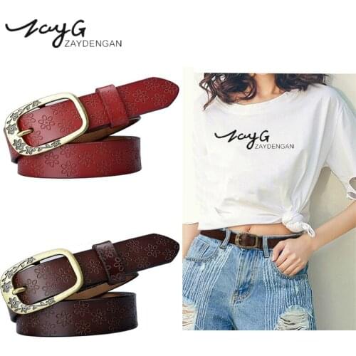 ZAYG New designer plum needle buckle Vintage belt womens belts for woman luxury fashion female genuine leather wide belt jeans