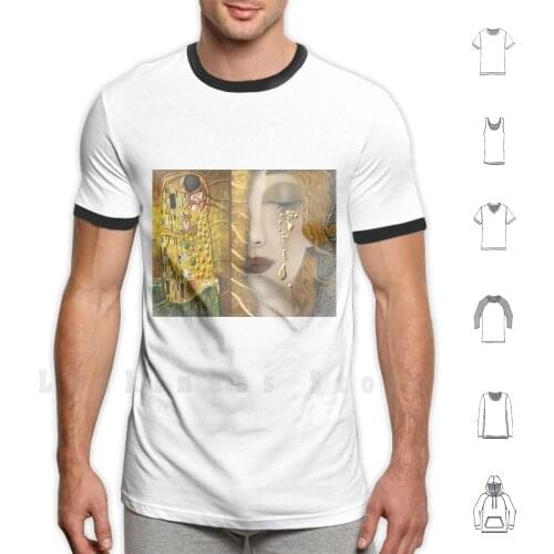 My Klimt Serie : Gold T Shirt DIY Cotton Big Size 6xl Gustav Klimt Klimt Gold Masterpiece Girl Woman Eye Tears Green Yellow