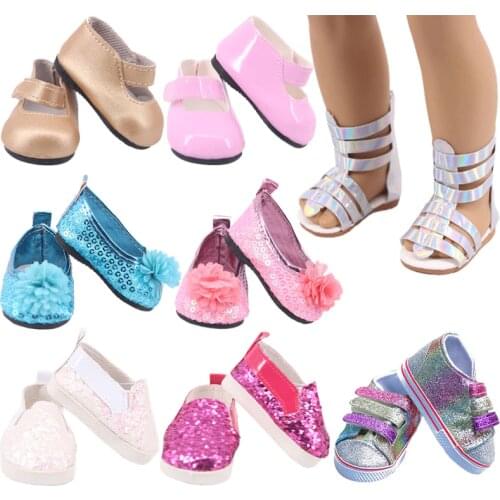 Doll Shoes 7 Cm Sequin Cute Sandals Shoes Boots For 18 Inch American&43 Cm Baby New Born Doll Accessories Girl`s Toy 1/3 Blyth