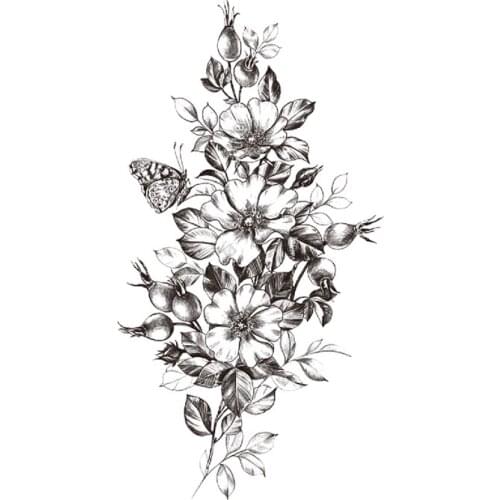 Waterproof Temporary Tattoo Sticker Black Butterfly Flowers Branches Leaves Fake Tattoos Flash Tatoos Arm Body Art for Women Men