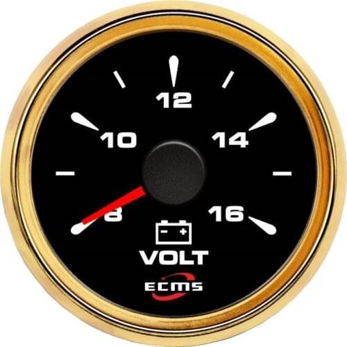 New Design Marine Boat Yacht Automotive Voltmeter Gauge 8-16V 52mm 2 Inch 9-32V 316L Gold Bezel Black Dial 802-00043