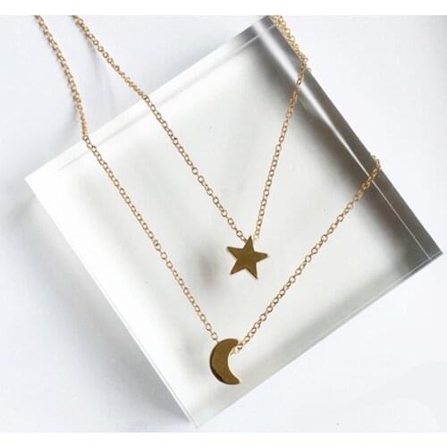 X197 Fashion Jewelry Gold Color Moon Star Sun Pendant Necklaces Crescent Pendant Long Necklaces For Women 2 Pieces/Set Wholesale