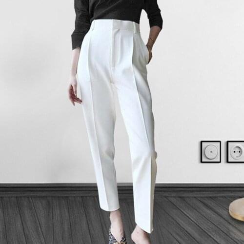 2020 Spring Women Elegant Ankle-length Chic High Waist Solid Color OL Pants Work & Casual Wear Suit Trousers