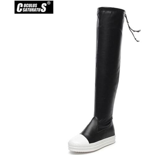 Cuculus High Over Knee Women Boots 2020 Autumn Winter Casual Boots Shoes Woman Round Toe Slip On Platform Thigh High Boots 1695