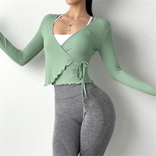 Woman Bandage Sports Top Yoga Shirt Gym Long Sleeve Dry Fit Athletic Active Workout Running Fitness Clothing